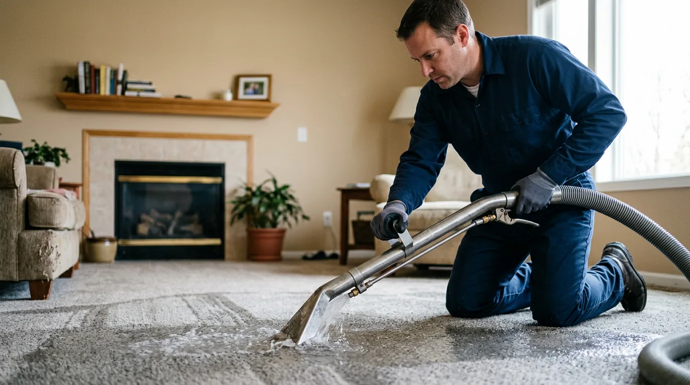 Water damage restoration technician working near Cary, IL